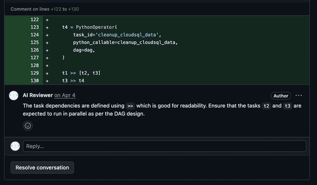 AI reviewer PR comment